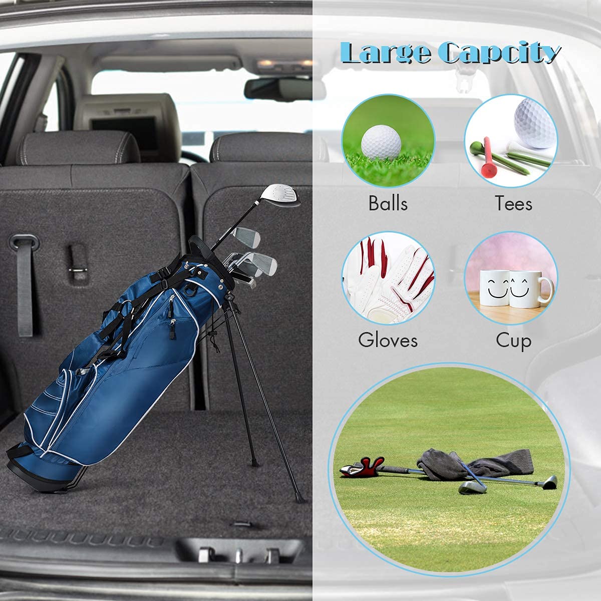 Generic Salches golf stand bag blue-pocket view, ample storage