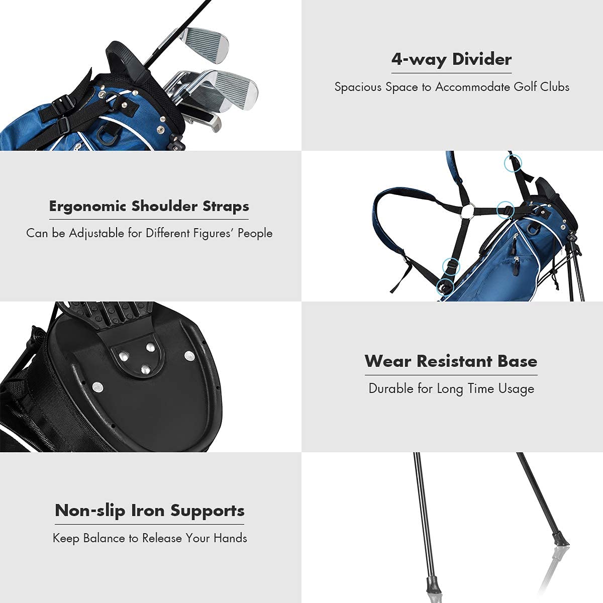 Generic Salches golf stand bag side view, balanced base