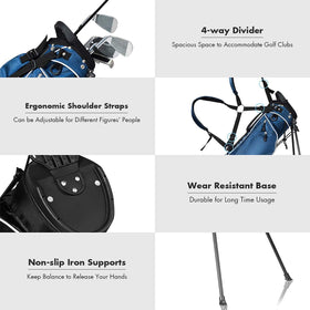 Generic Salches golf stand bag side view, balanced base