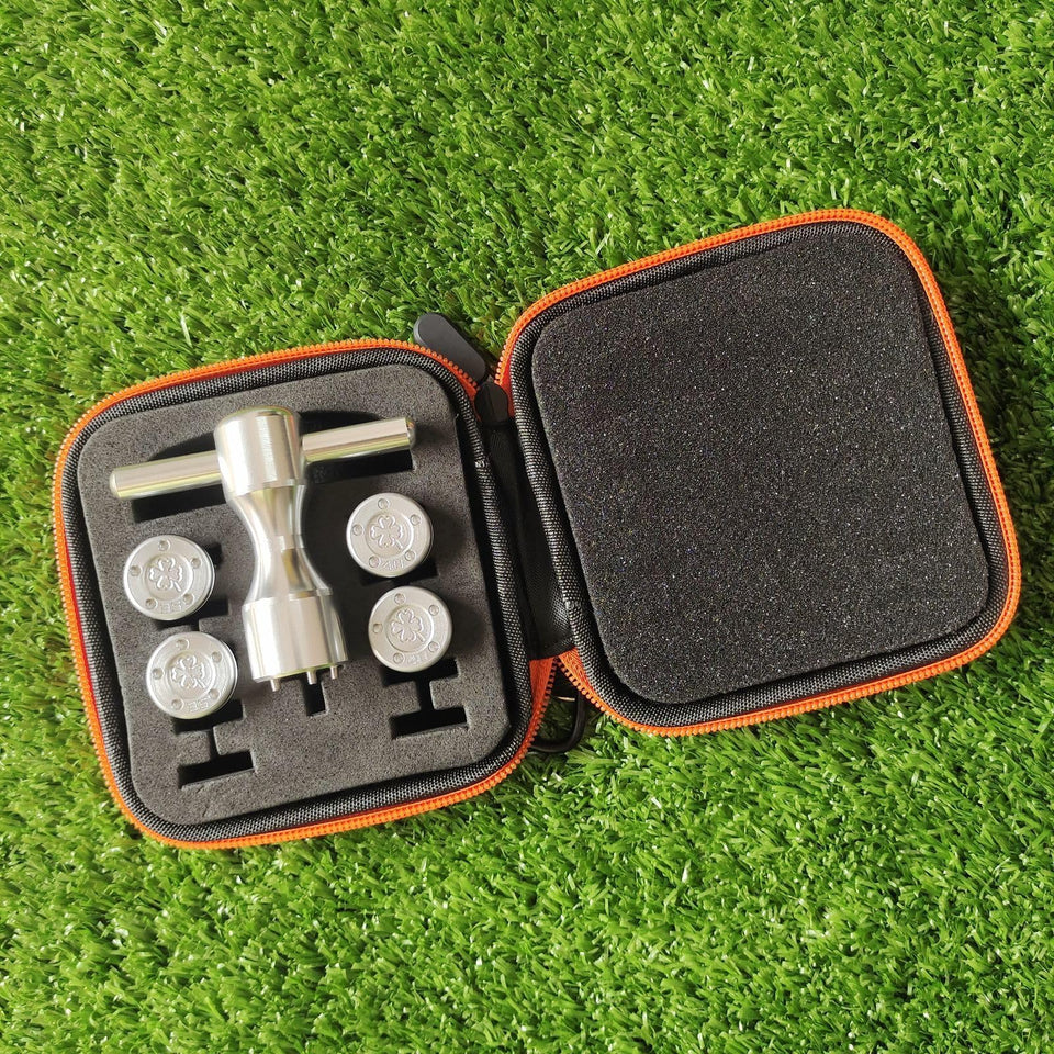 Generic silver clover weights with case provide precise putter tuning.