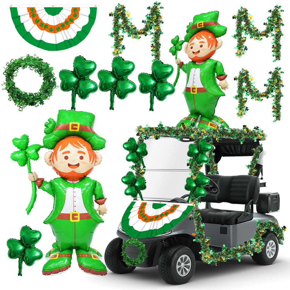 Generic St Patrick s Day golf cart shamrock garland adds festive curb appeal