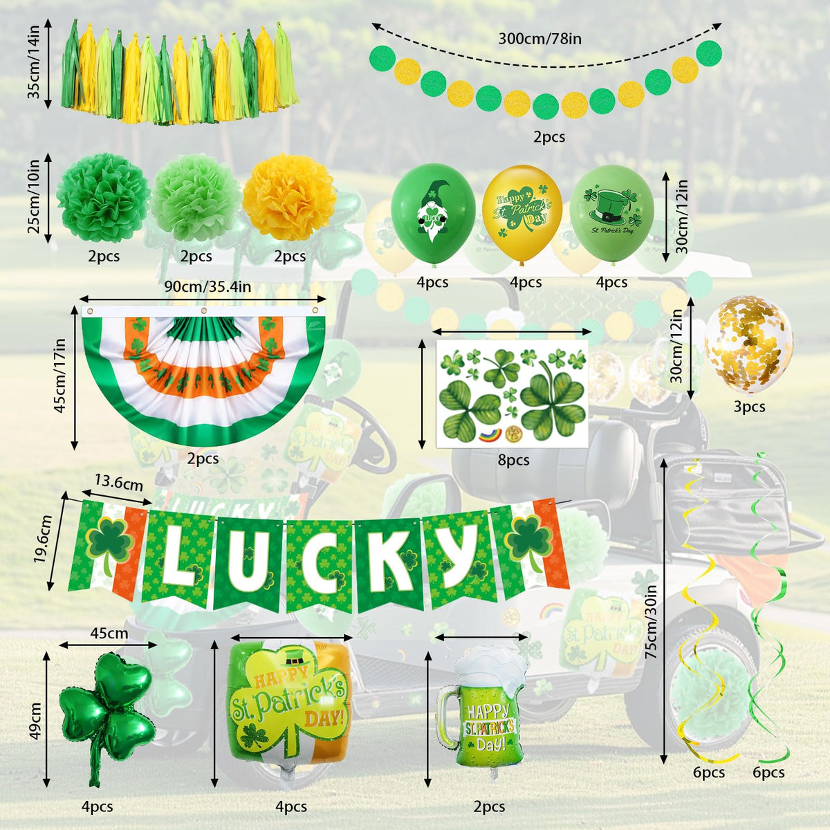 Generic St Patrick's golf cart decor balloons add vibrant color and festive mood