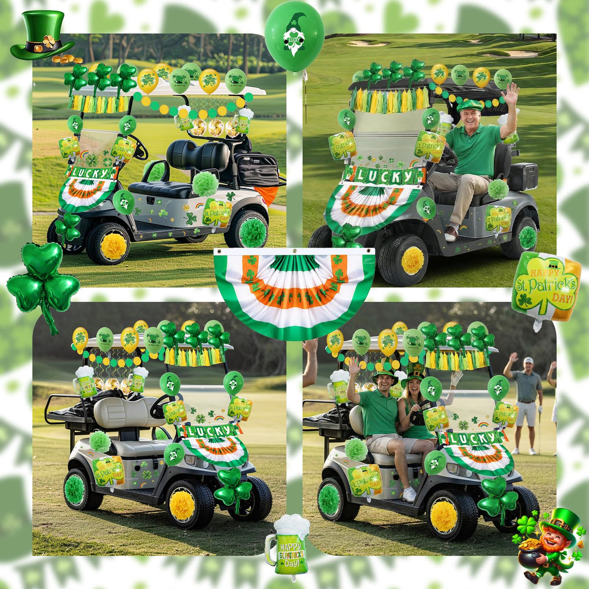 Generic St Patrick's golf cart decor installation tape and ribbons simplify setup