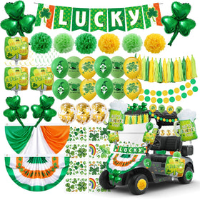 Generic St Patrick's golf cart decor shamrock garland enhances parade visibility