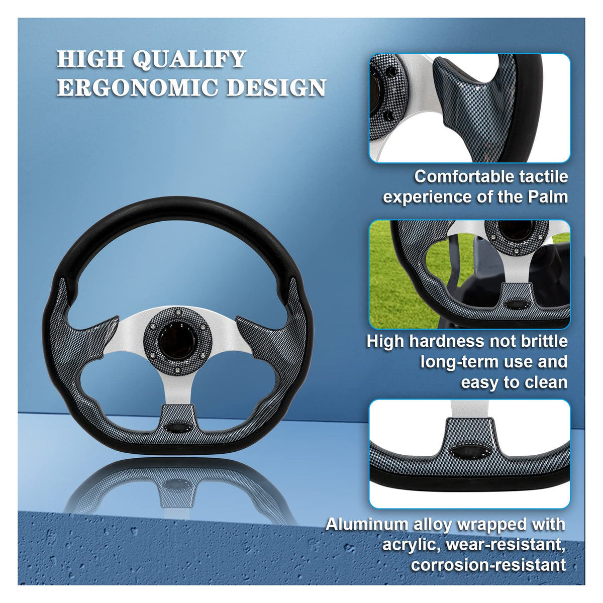 Generic steering wheel aluminum spokes add strength and heat resistance.