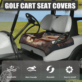 Generic universal-fit golf cart seat cover fits most carts, offering full coverage.