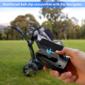 Weather-resistant belt clip endures sun and rain on the golf course.