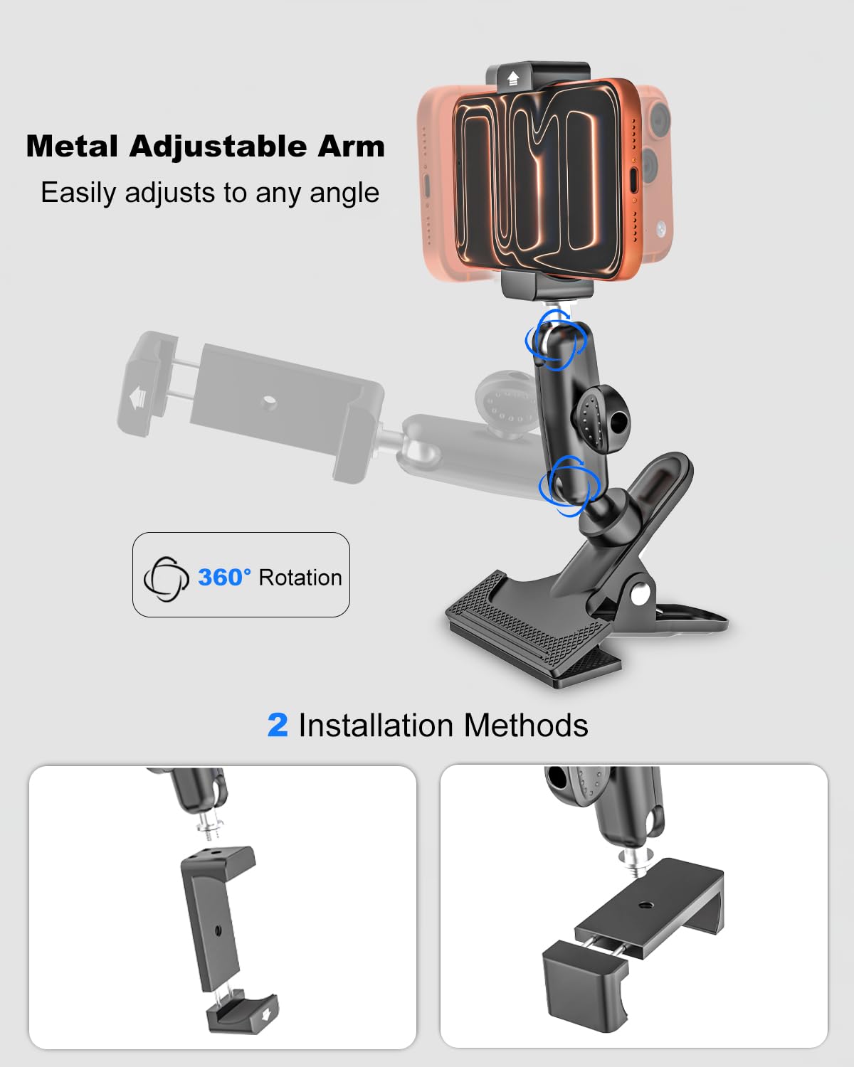 Generic Wukanleng 4-7 inch clamp fits most smartphones securely.