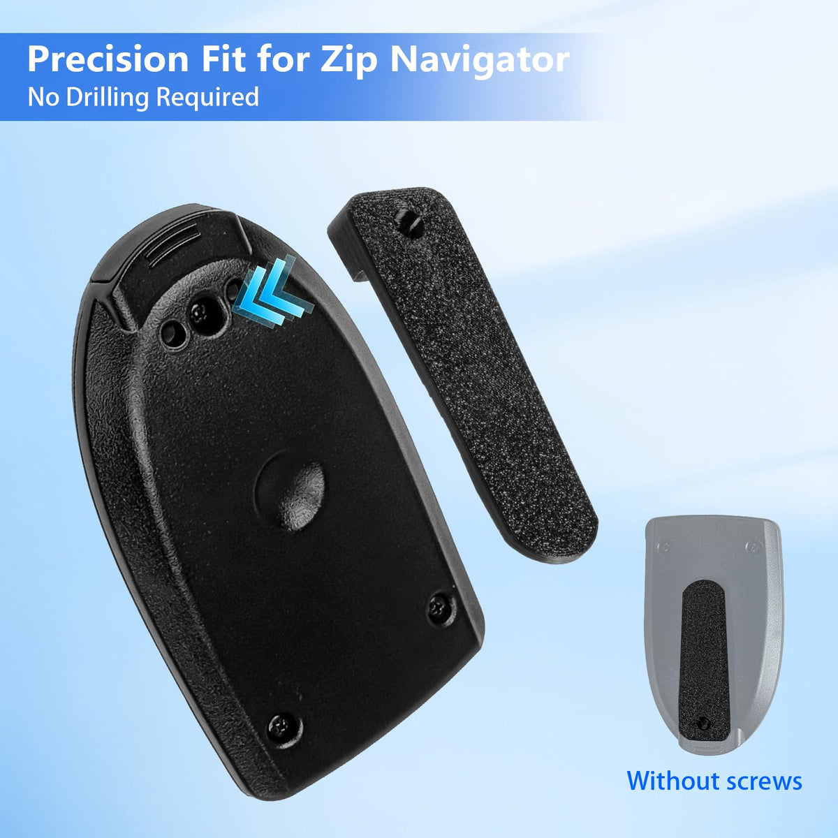 Secure-fit Zip Navigator remote clip attaches to belt or pocket for quick access.