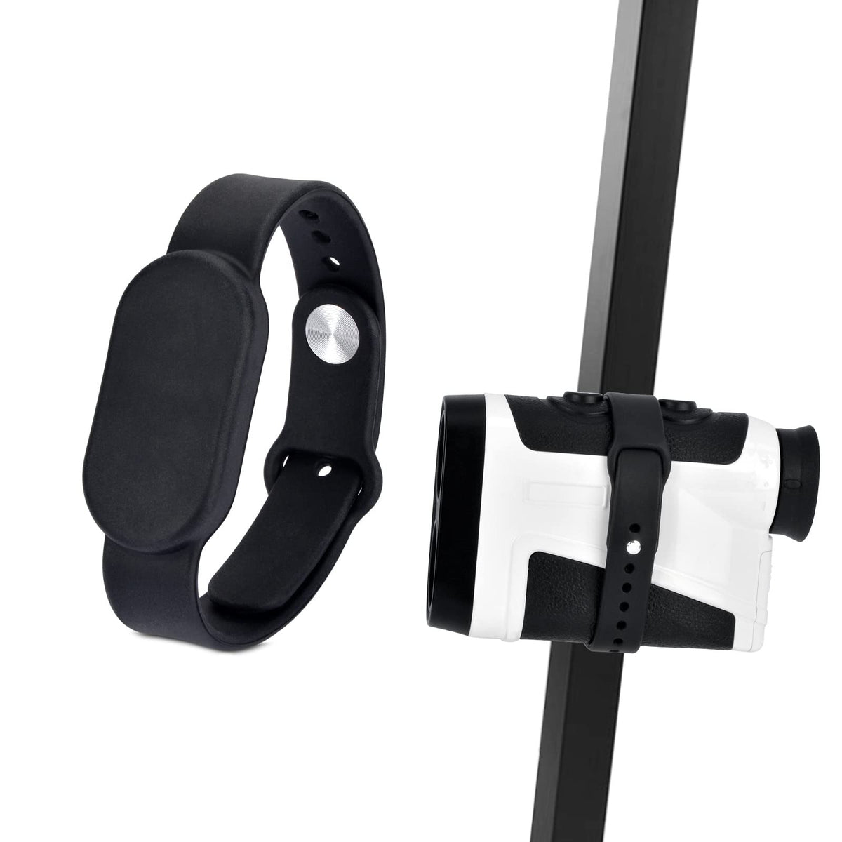 Generturbo rangefinder magnet strap secures on cart rails for steady use.
