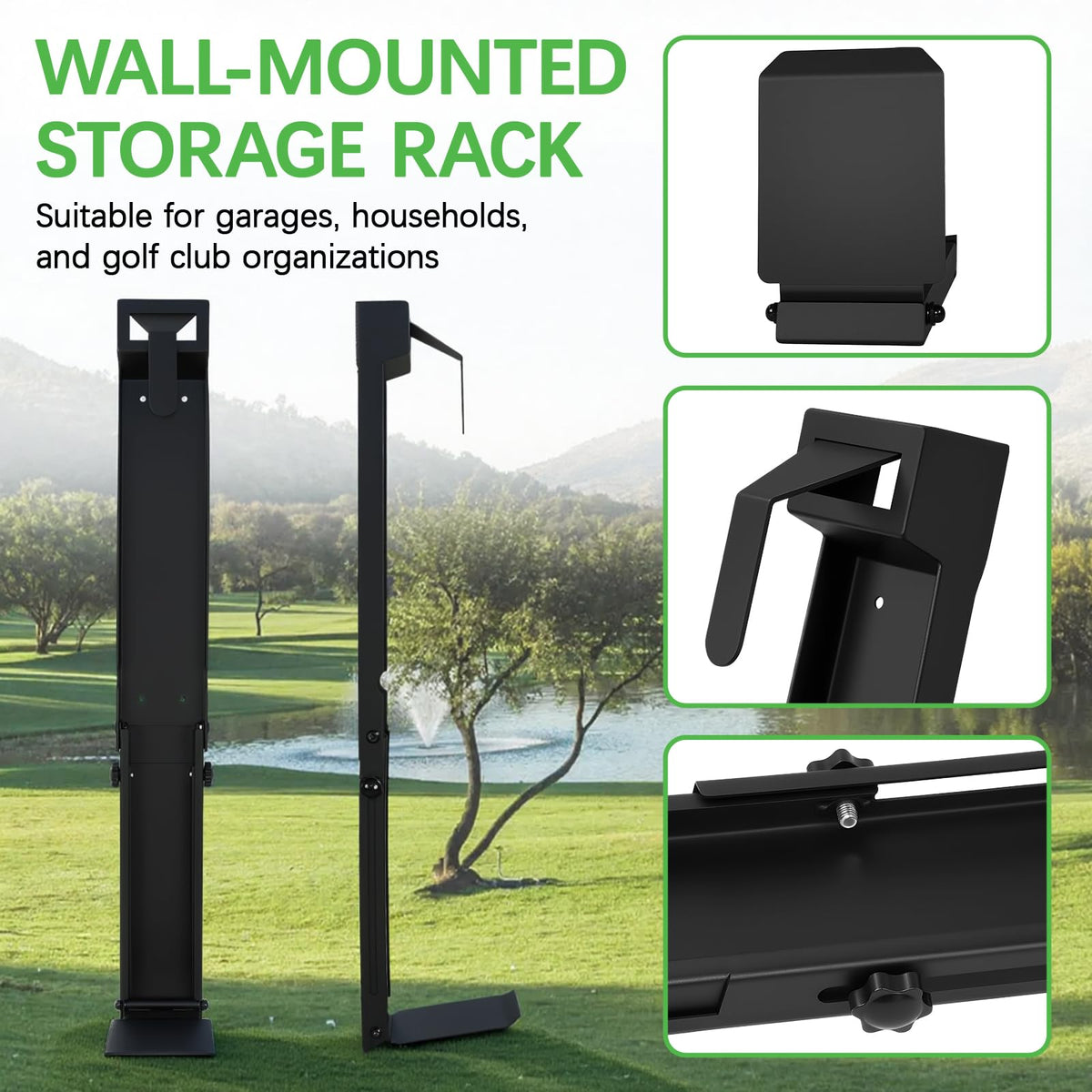 Genisai non-slip hook arms secure golf bags during storage