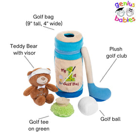 Genius Baby Toys golf ball enhances sensory exploration with soft texture and easy roll