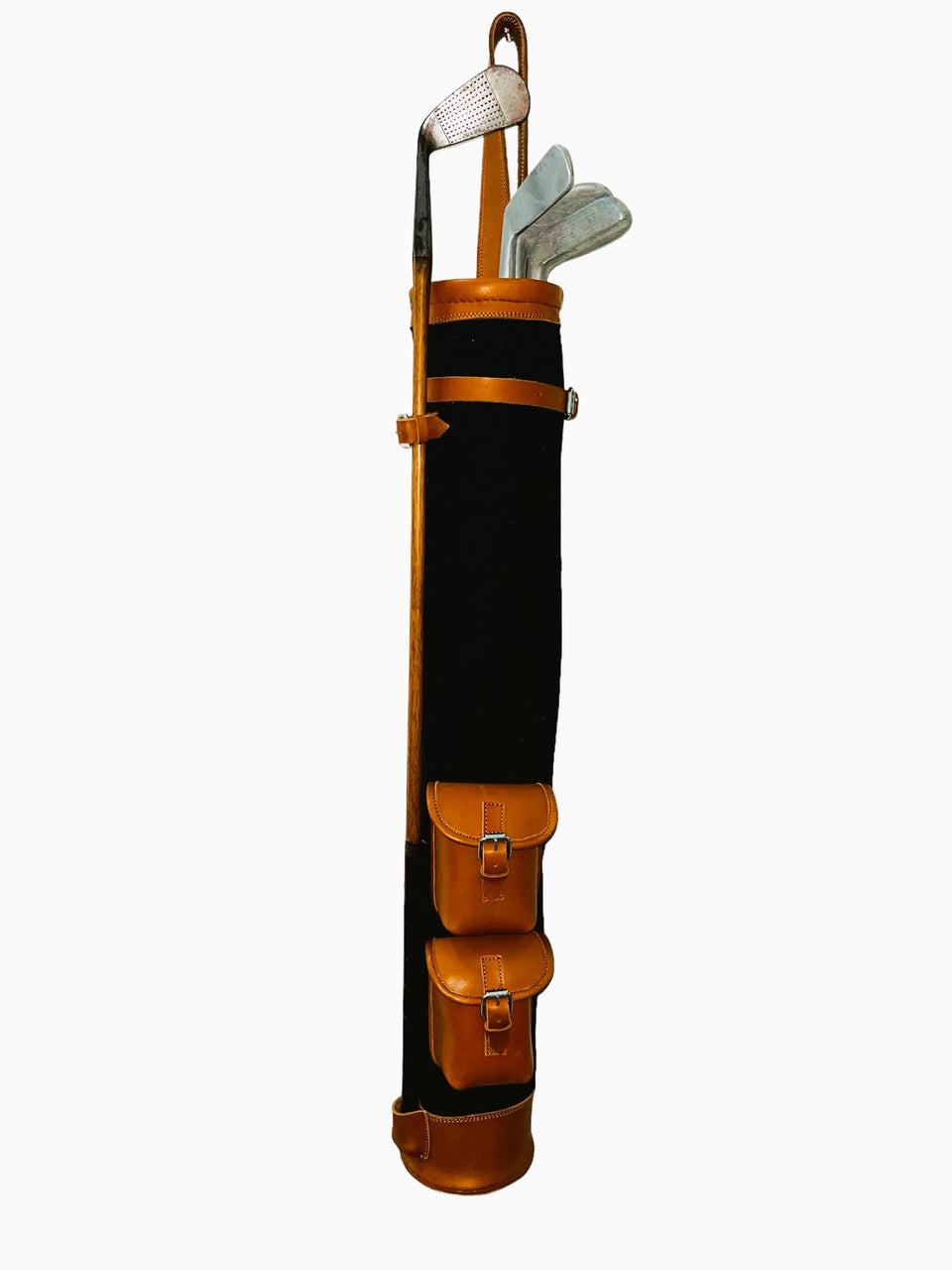 Geoffrey vintage golf bag front view with dual pockets for quick access