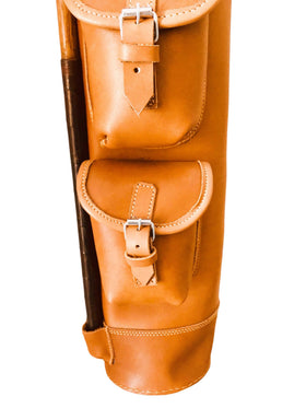 Geoffrey golf bag side view shows slim profile for easy transport.