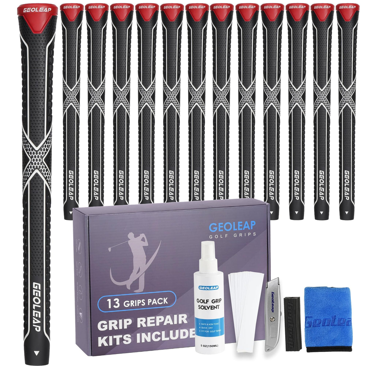 Geoleap ACX golf grips 13-pack packaging for improved club control