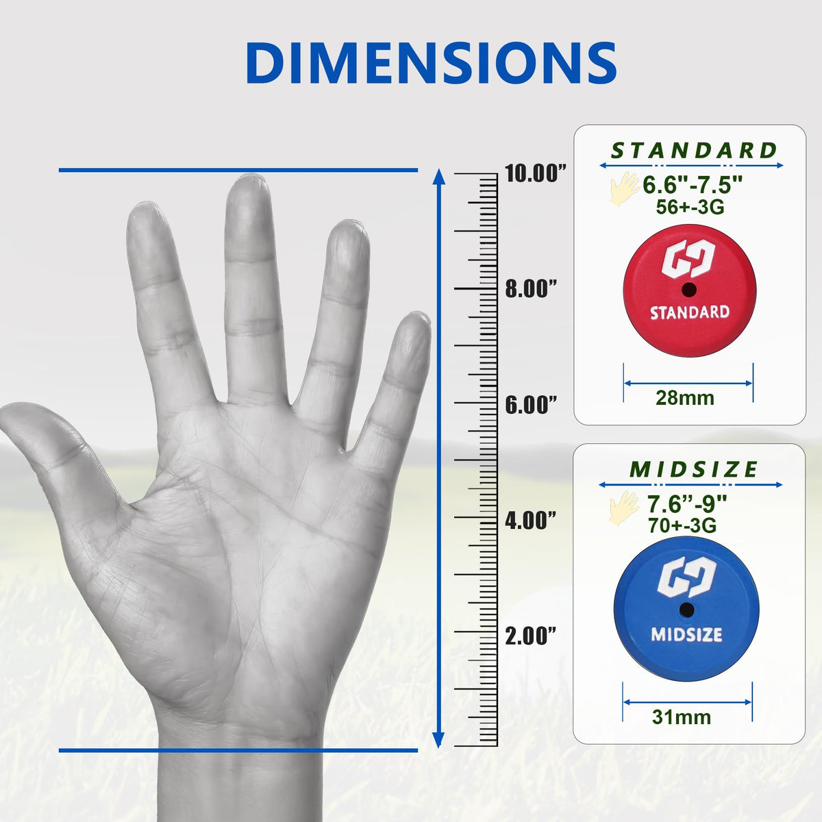 Geoleap ACX grip packaging with length reference for precise sizing.