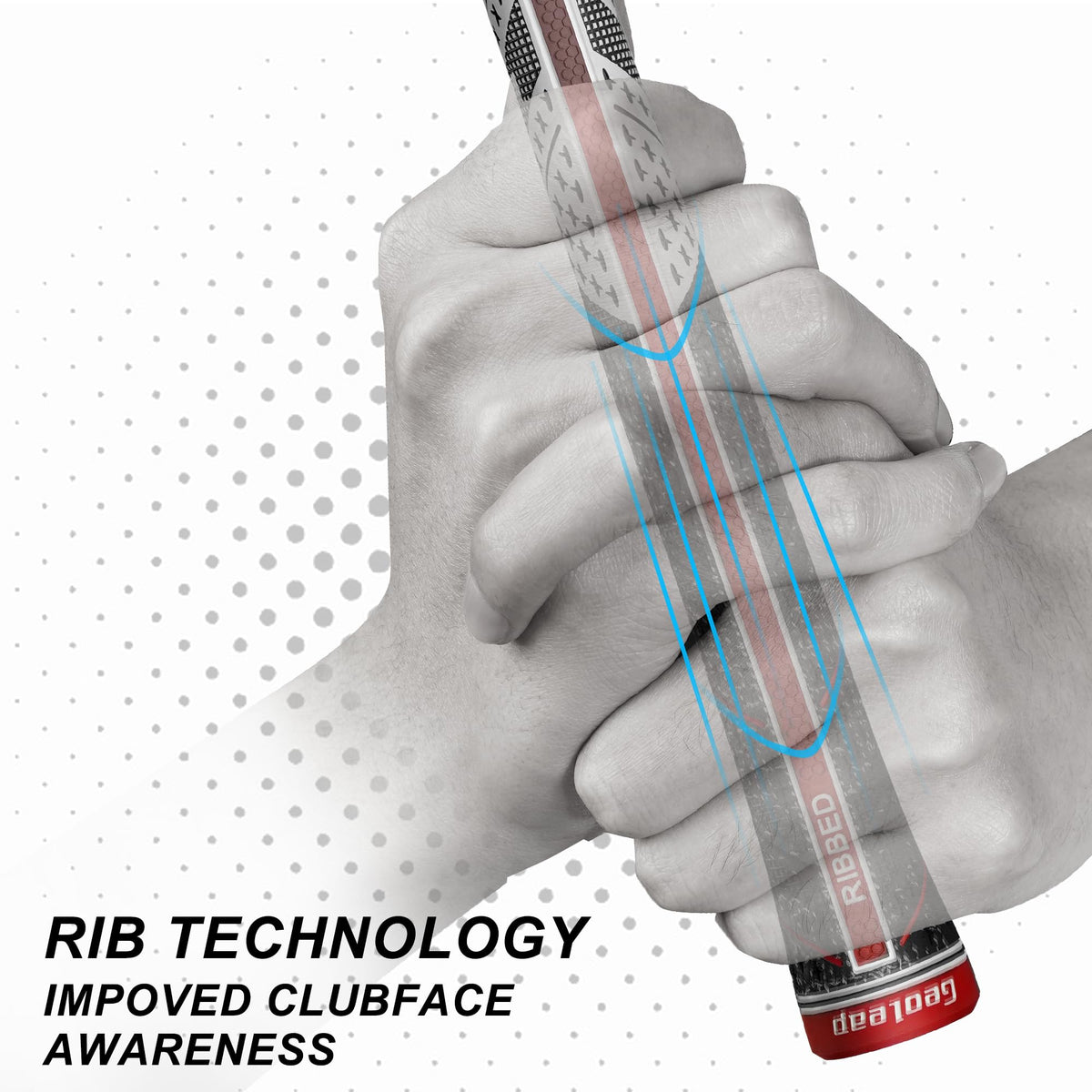 Geoleap back rib technology detail on grip surface for improved hand contact.