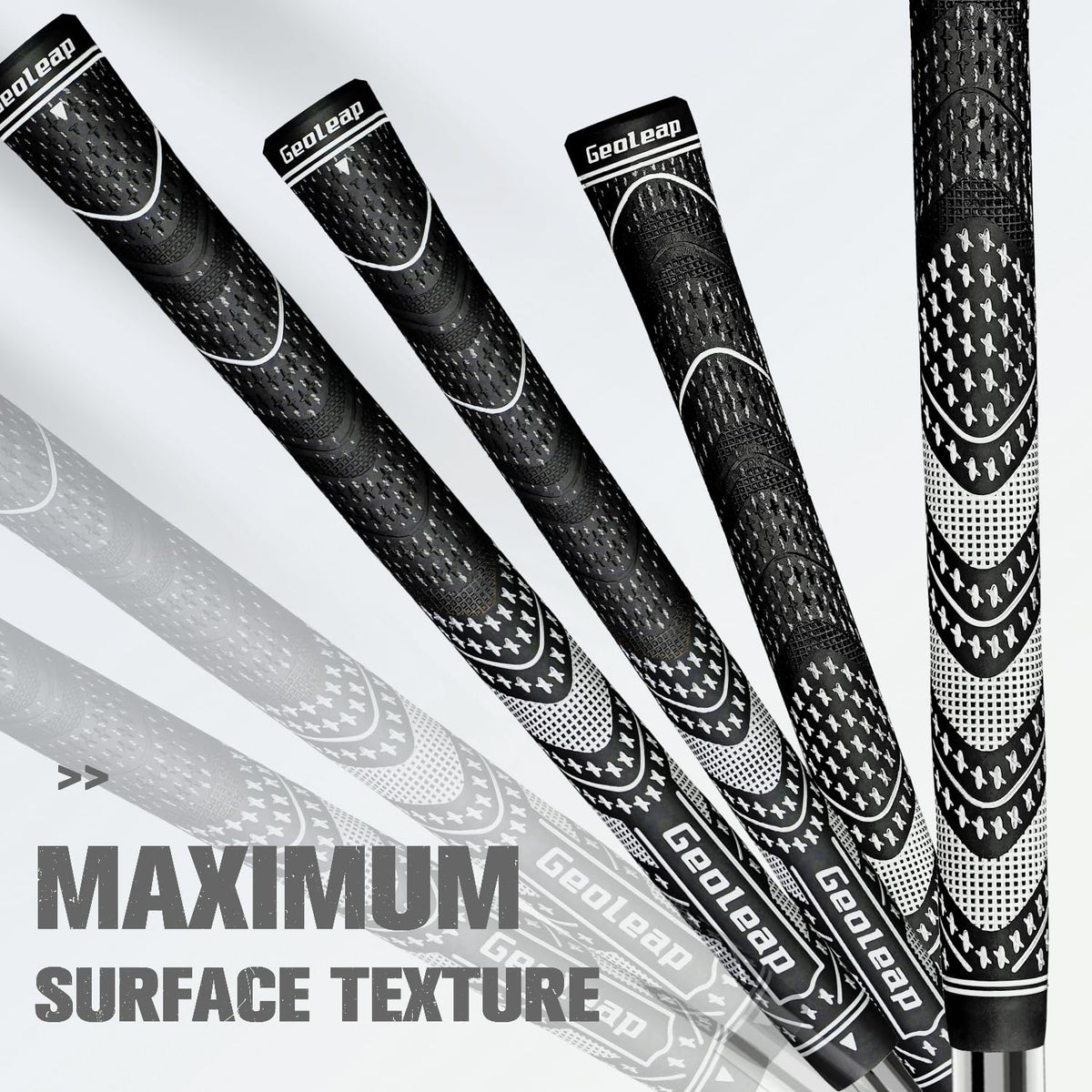 Geoleap all-weather grip with moisture-wicking surface for consistent feel