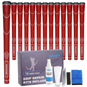 Geoleap 13-pack Red-Pro golf grips with thumb-pattern detail for improved feedback and consistency.