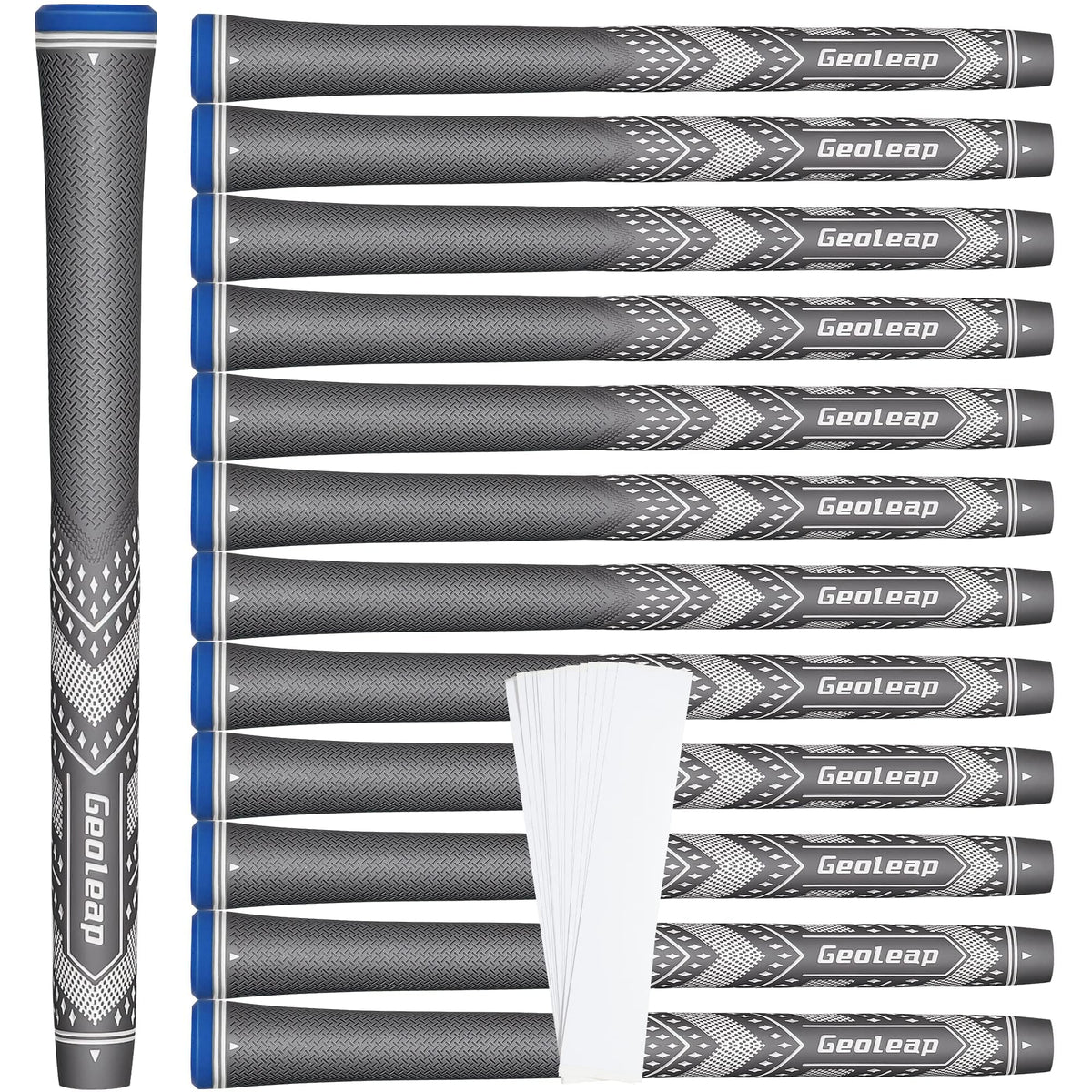 Geoleap golf grips 13-pack close-up shows reduced-taper for better traction