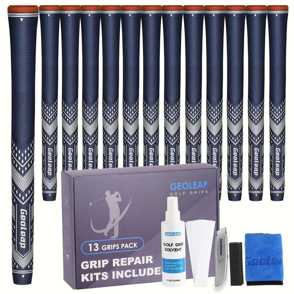 Geoleap golf grips 13-pack shown with a soft-touch finish for improved feel and control.