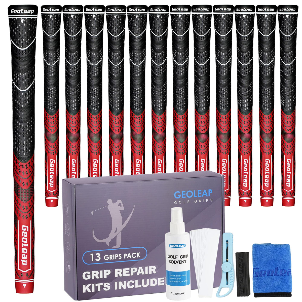 Geoleap golf grips 13-pack installed on a club for improved control