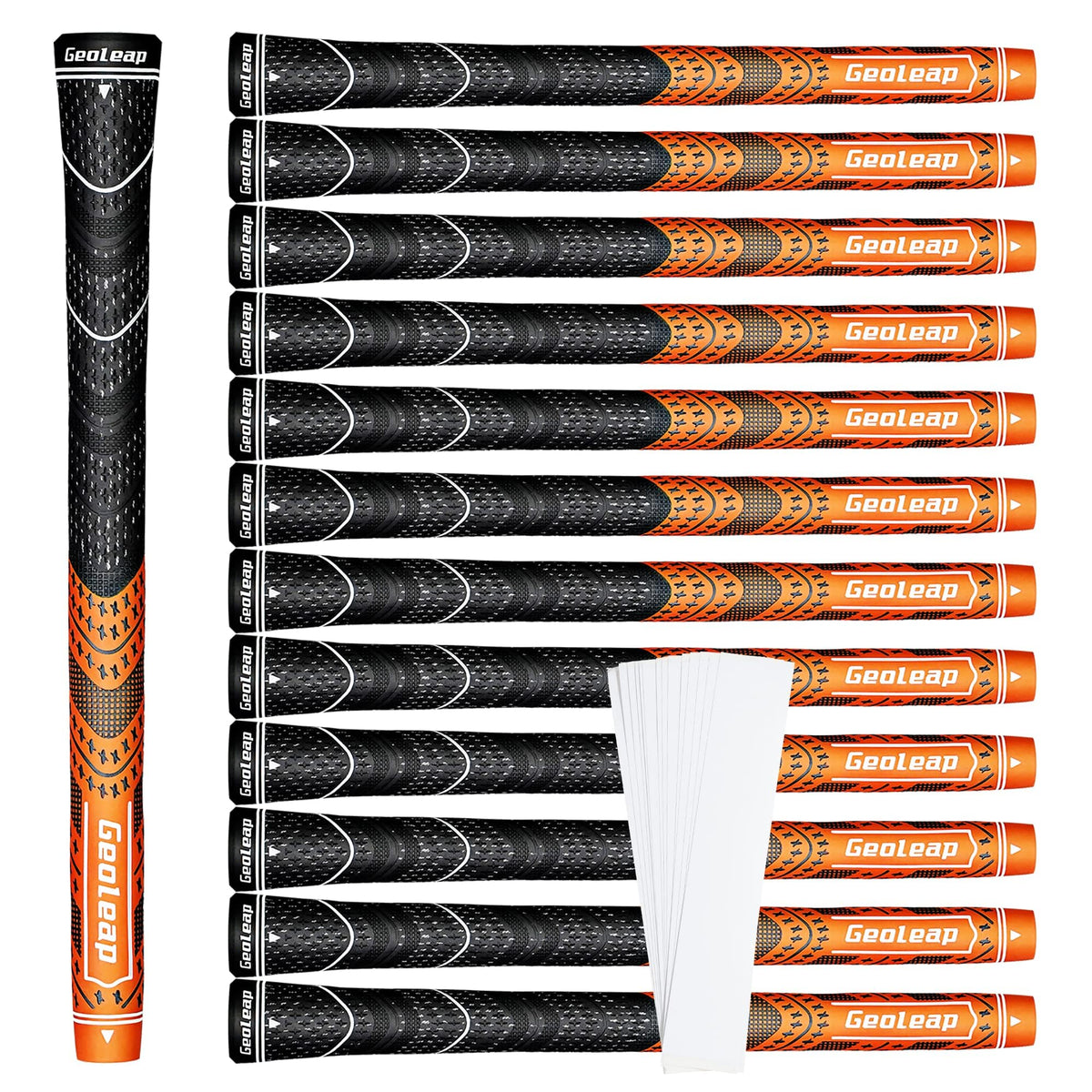 Geoleap golf grips 13-piece orange-tape set offers all-weather traction for confident swings.