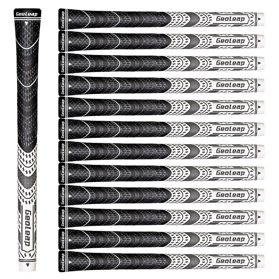 Geoleap golf grips 13-pack with hybrid material for anti-slip control during swings.