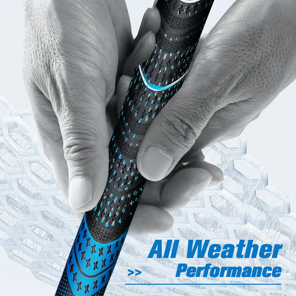 Geoleap golf grips blue bottom view highlights tapered design for relaxed swing