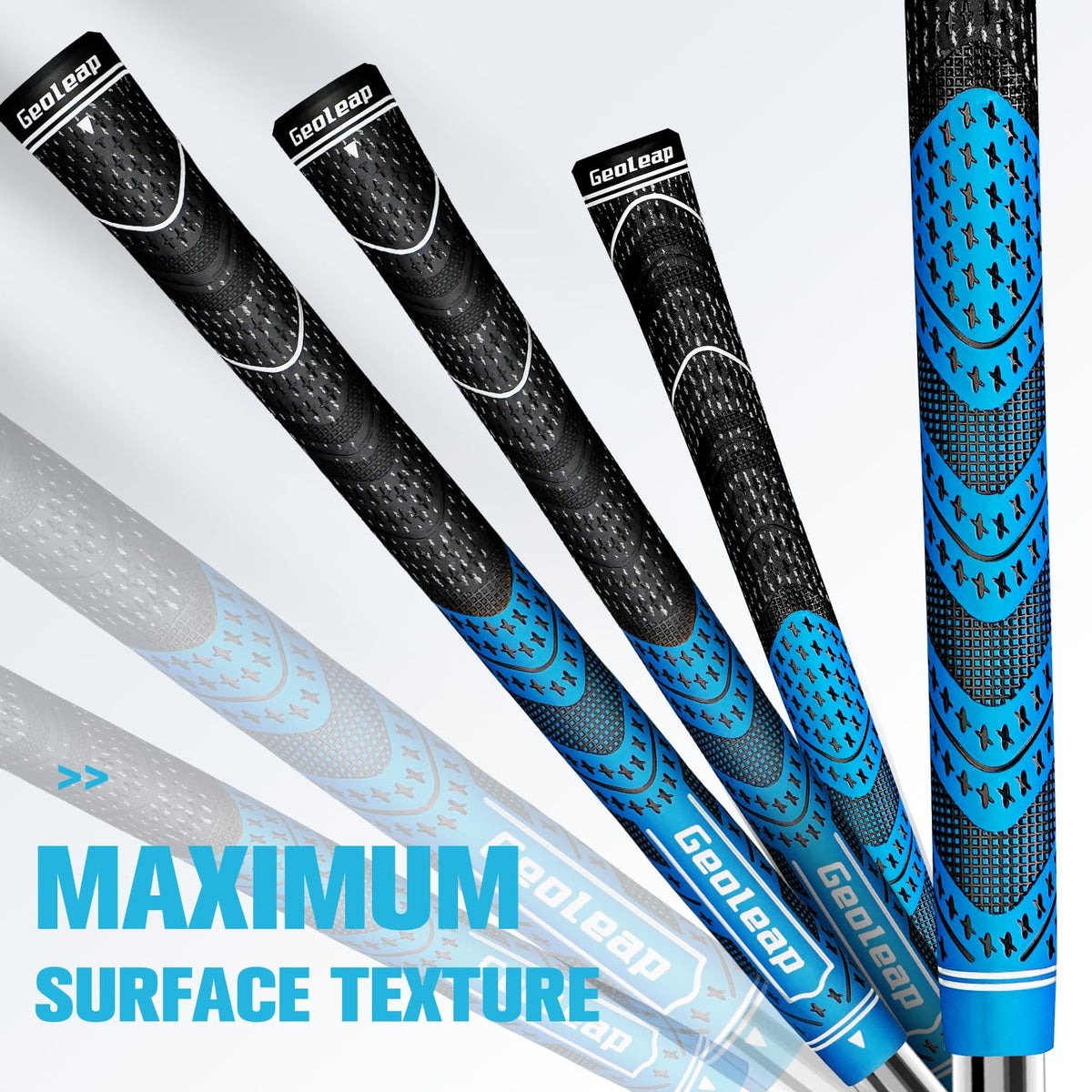 Geoleap golf grips blue core-size view shows 0.600 inch grip core