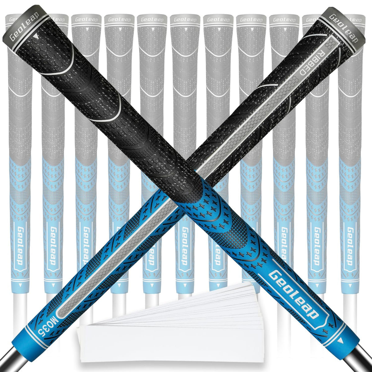Geoleap blue-classic midsize golf grips full set ready for practice and play.