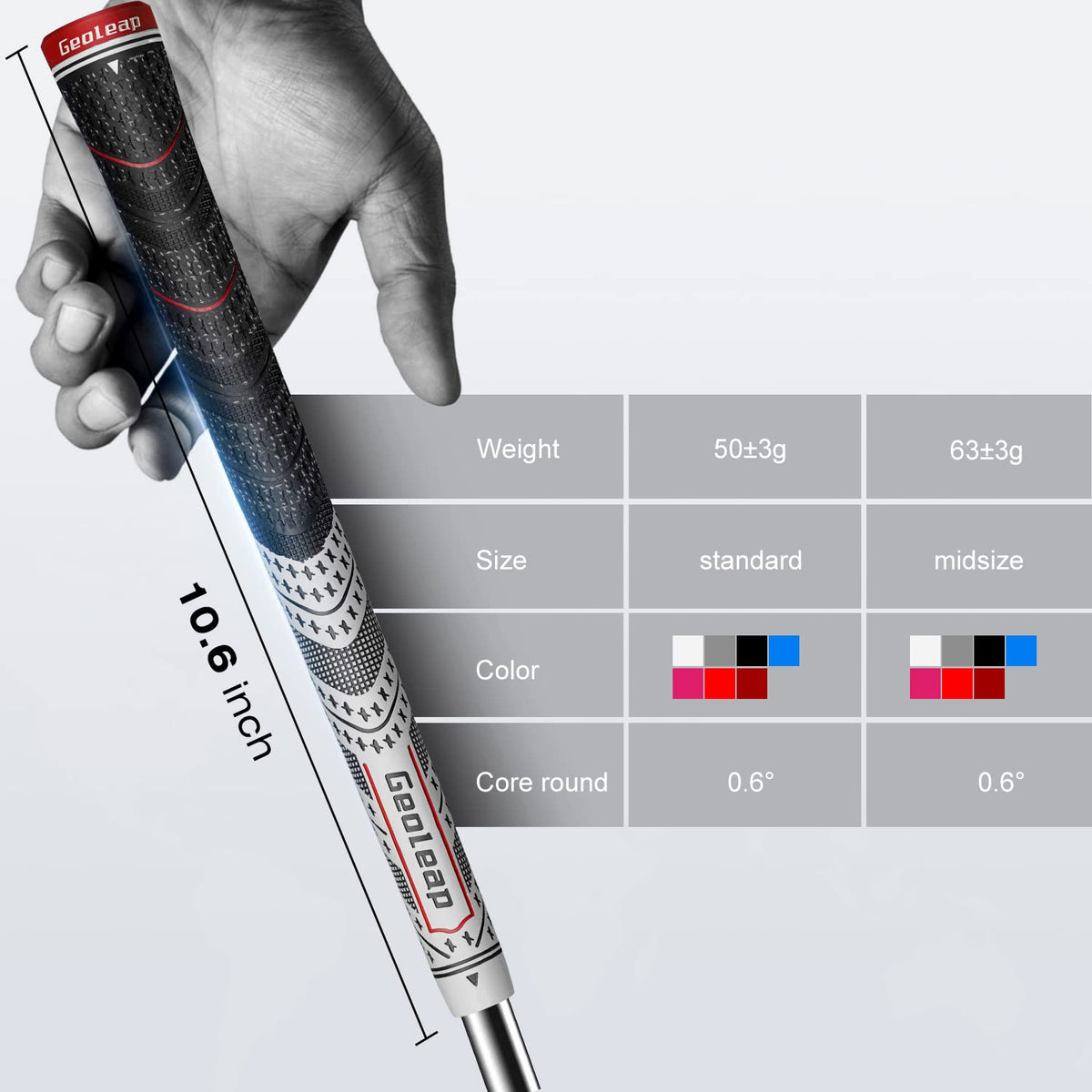 Geoleap blue color option grip on display for stylish play.