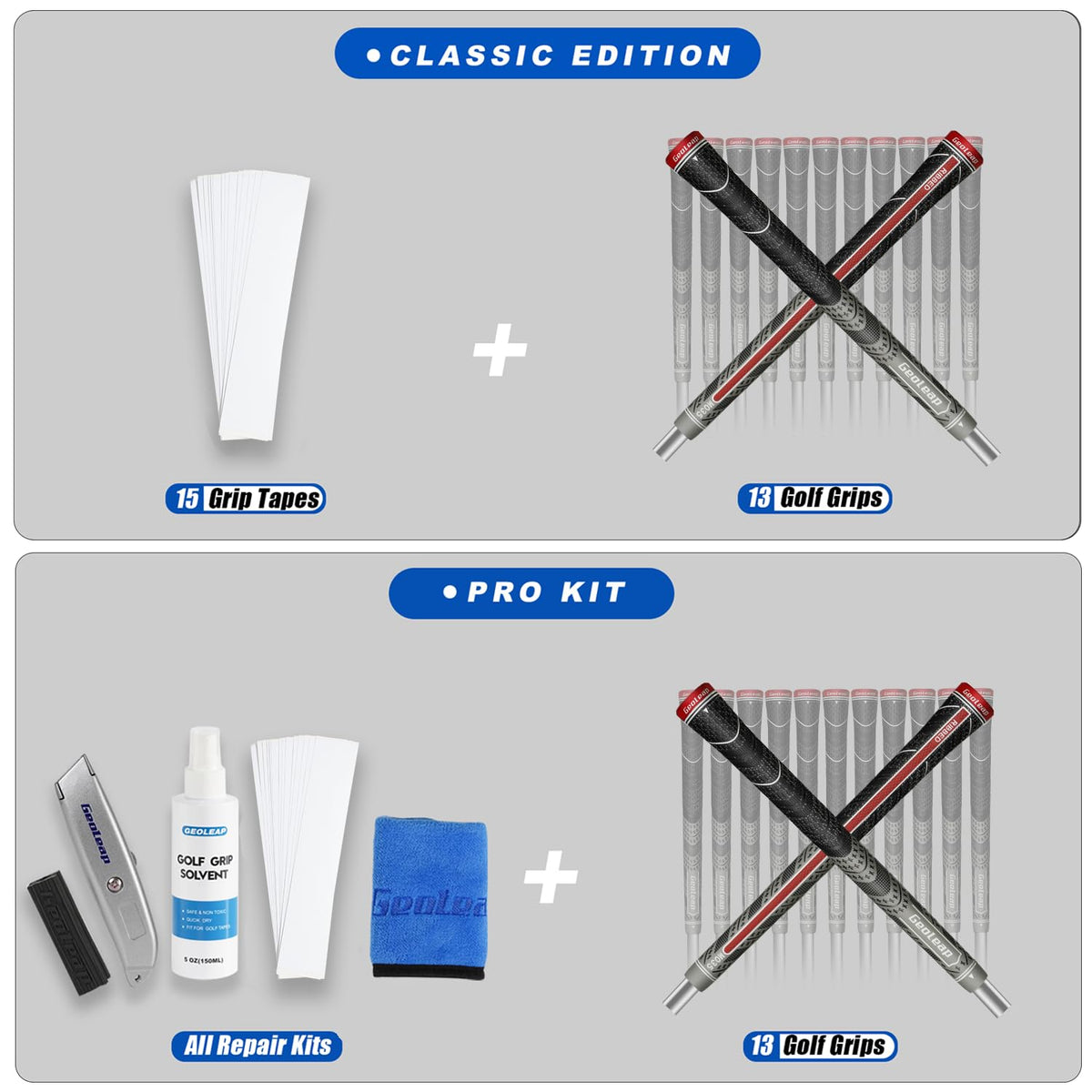 Geoleap grip weighs 52 to 66 g for balanced swing feel.