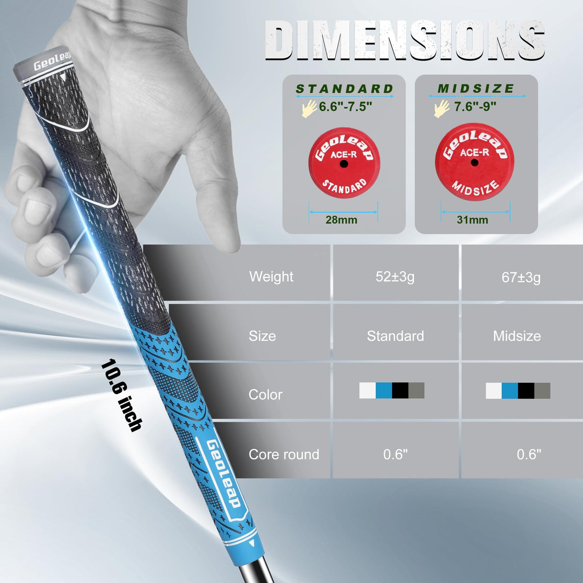 Geoleap grip with 0.600 inch core and 10.60 inch length.