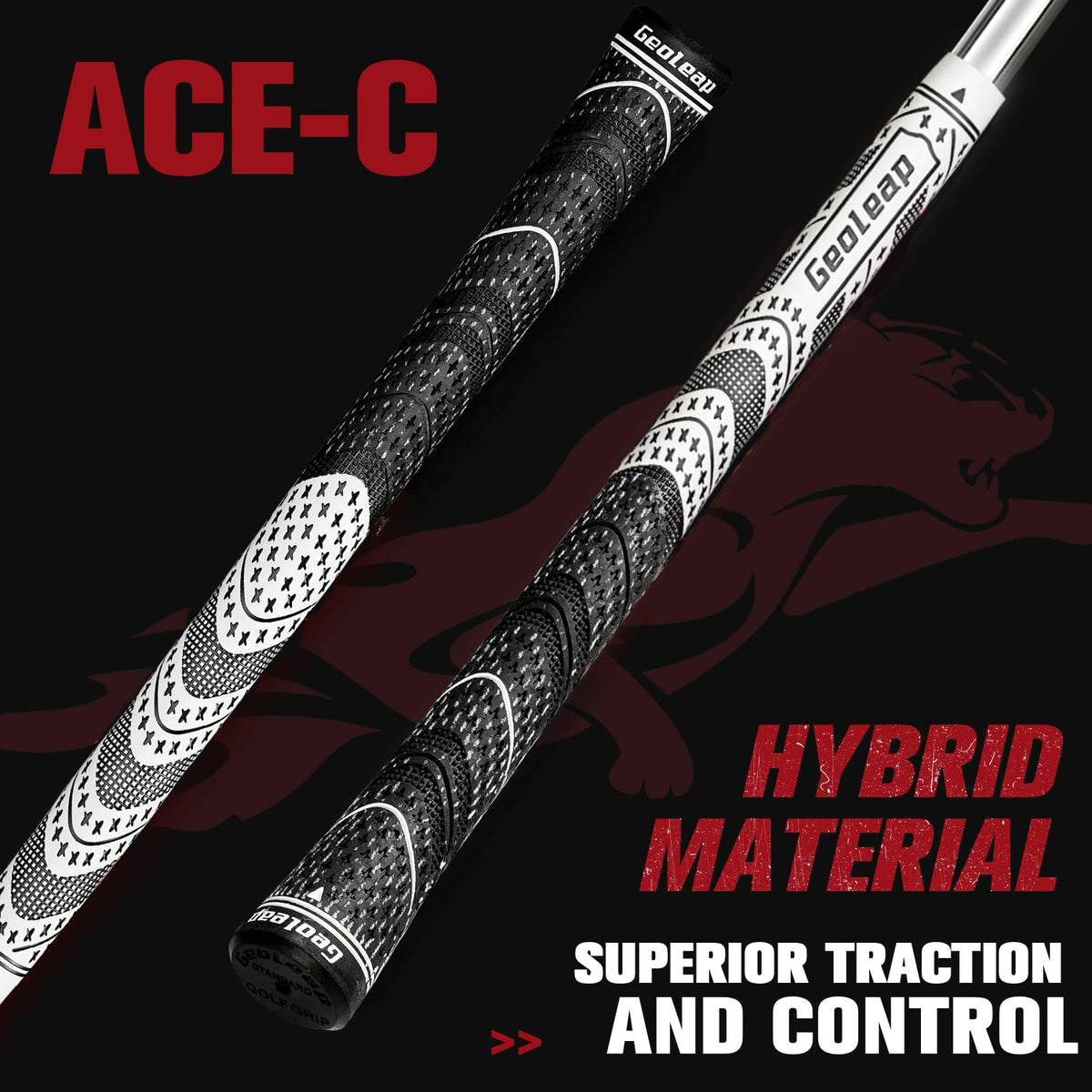 Geoleap hybrid material close-up, highlighting anti-slip surface for confident swings.
