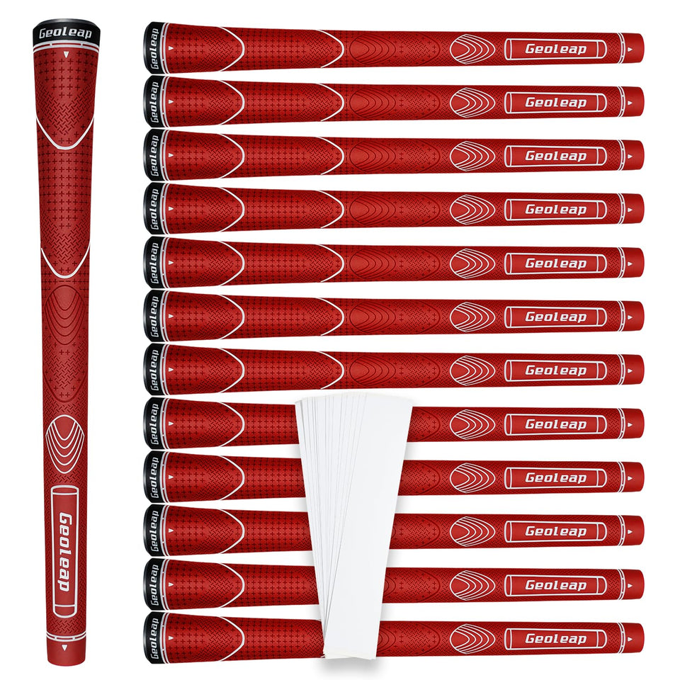 Geoleap golf grips red classic box front—non-slip performance for all weather.