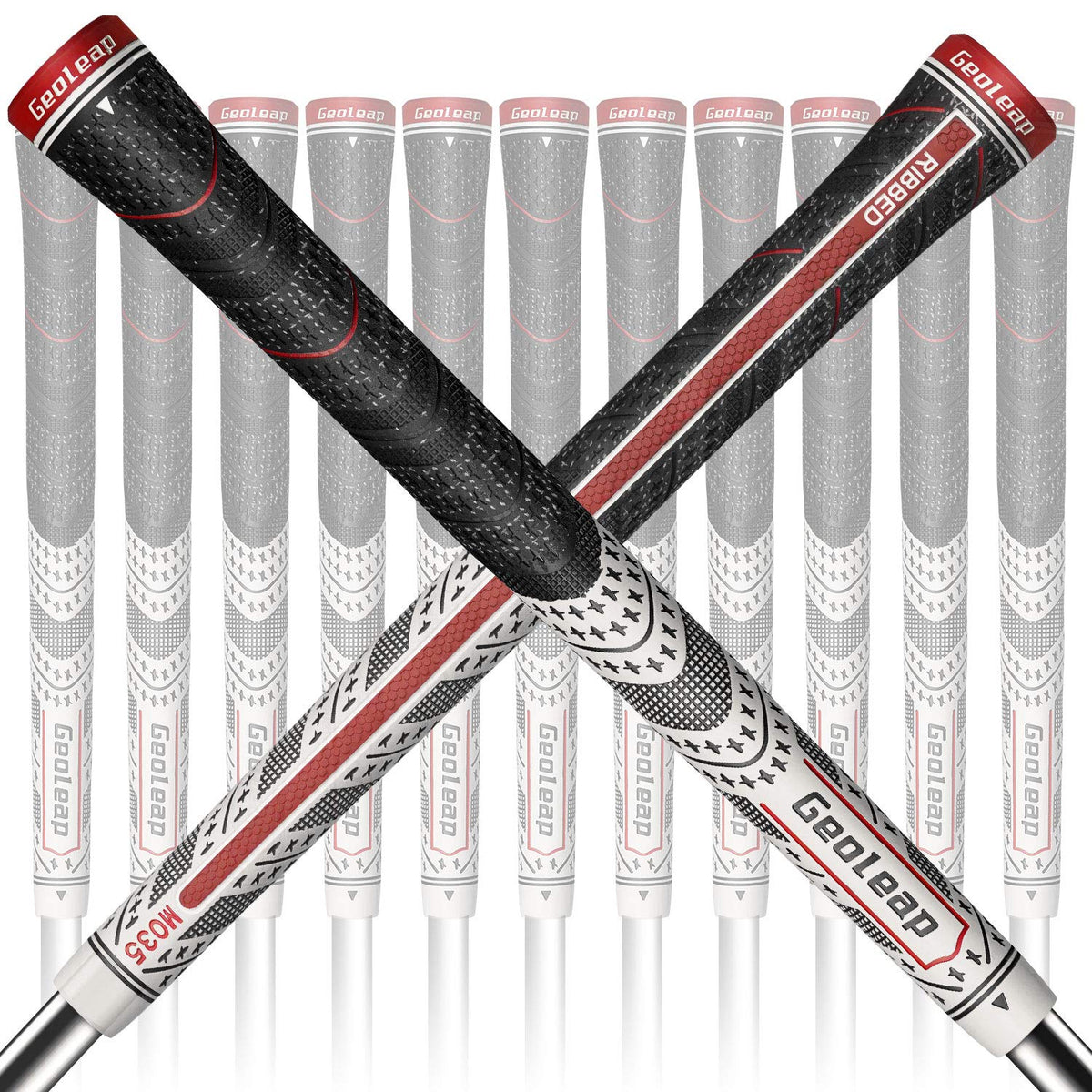 Geoleap 13-grip set with back rib improves on-swing control.