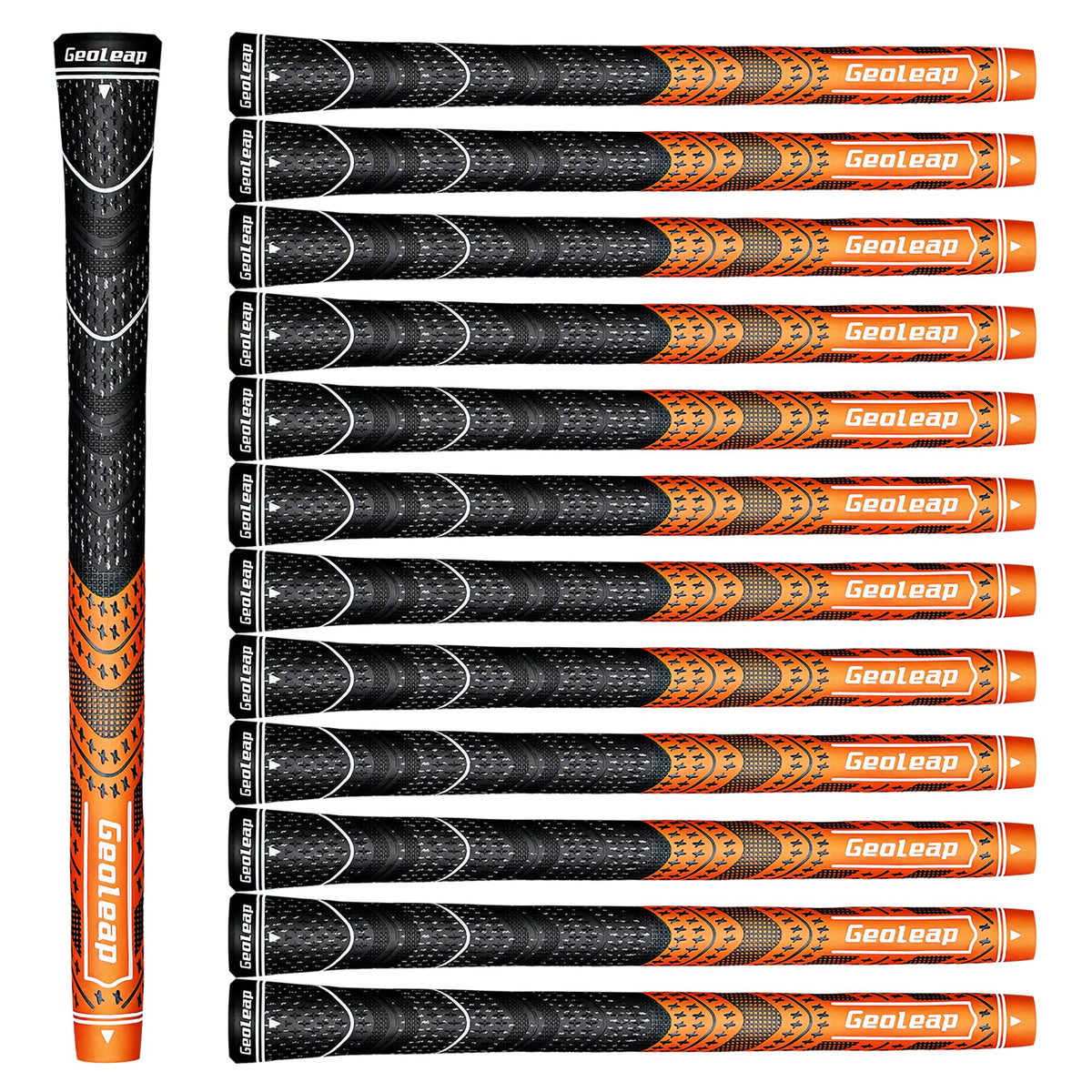 Geoleap golf grips set of 13 in orange for reliable all-weather grip.