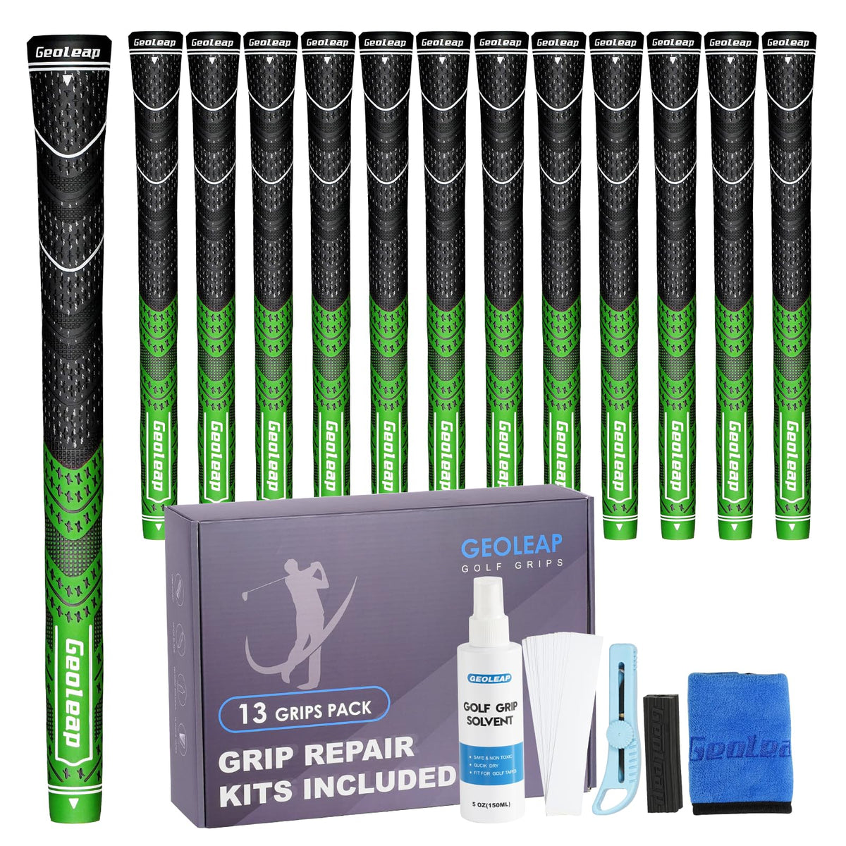 Geoleap golf grips set of 13 for at-home regripping with professional-style results.