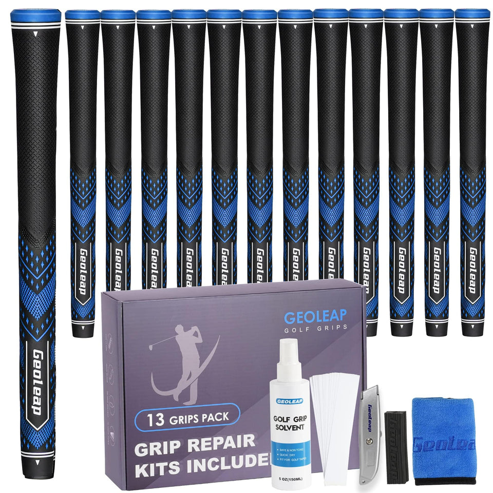Geoleap golf grips with soft reduced-taper design for smoother swing.
