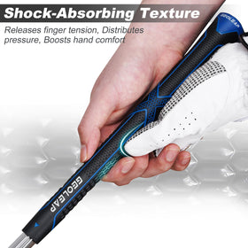 Geoleap soft feel rubber grip highlighting comfort and reduced hand fatigue.