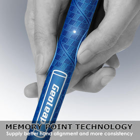 Geoleap memory-point dots guide finger placement for comfortable, repeatable grips.
