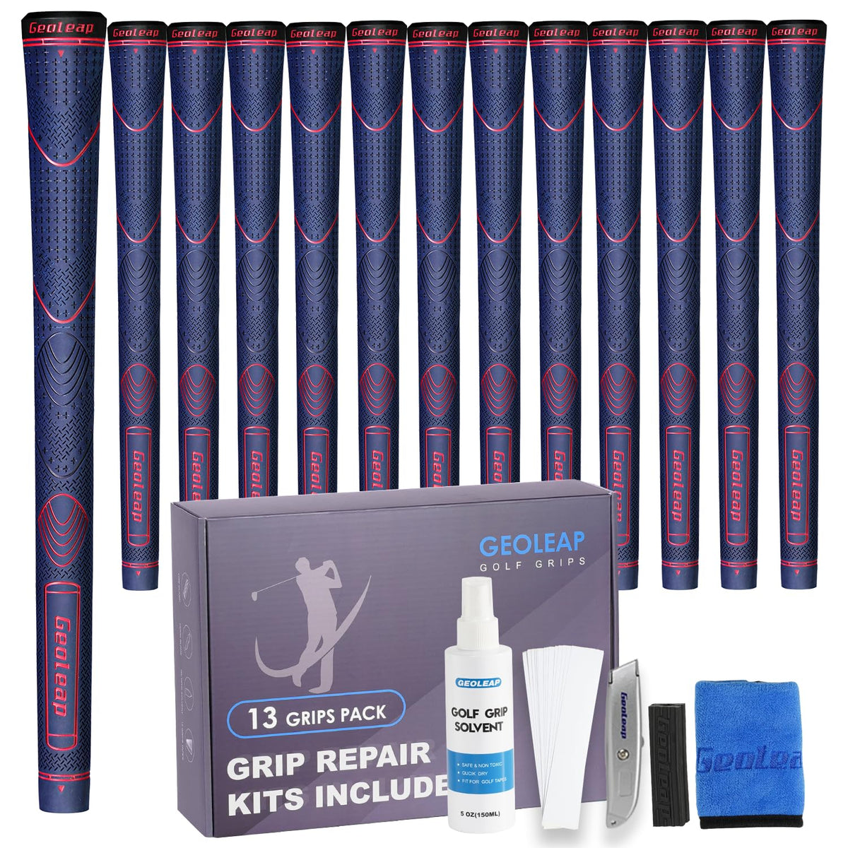 Geoleap rubber golf grips close-up texture for secure feel.