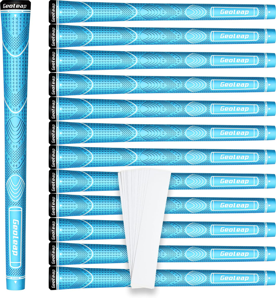 Geoleap rubber golf grips 13-pack shown for stable grip and clear feedback.