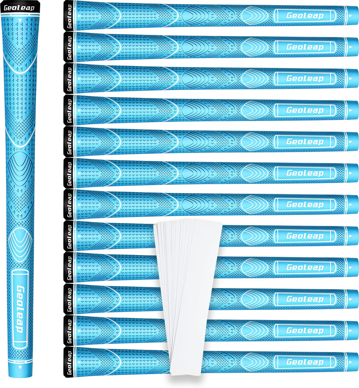 Geoleap rubber golf grips with thumb-pattern improve grip alignment for consistent swings.