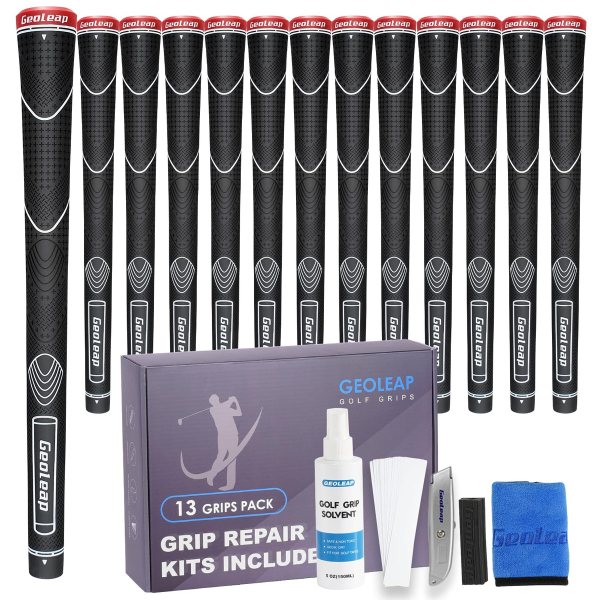 Geoleap rubber golf grips pro kit box for secure, all-weather control