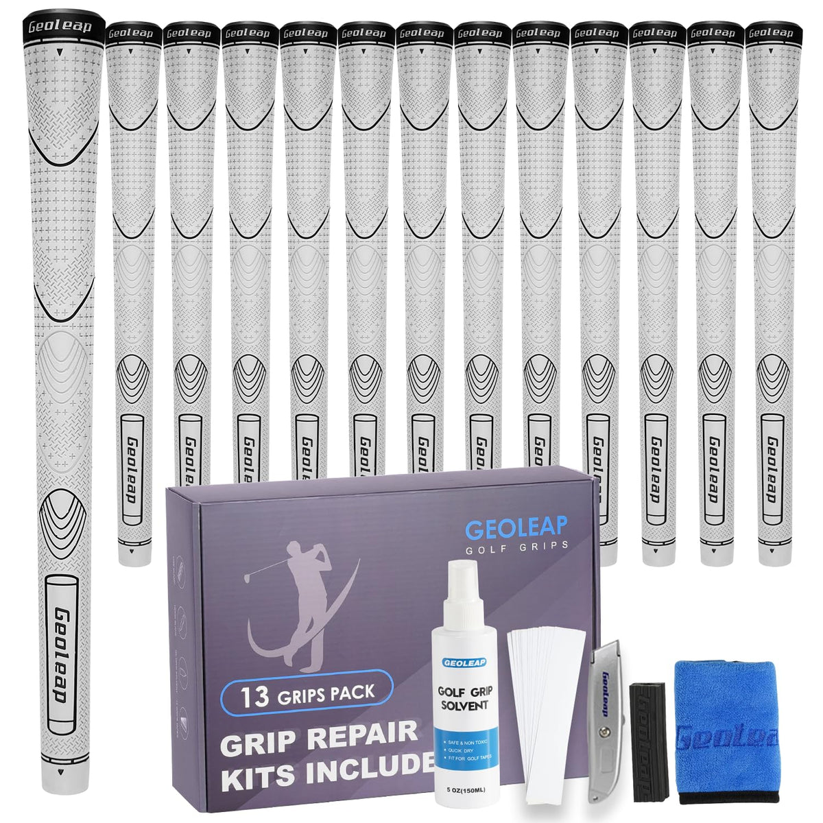 Geoleap rubber golf grips set 13 with non-slip durability for consistent swings.