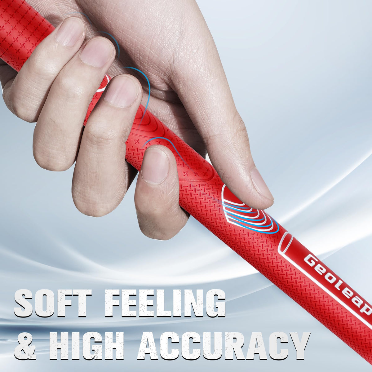Geoleap rubber golf grips-thumb pattern close-up showing enhanced feedback.