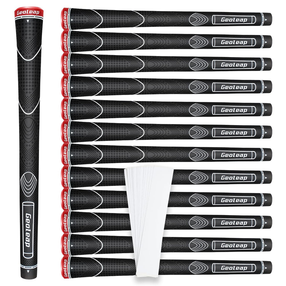 Geoleap rubber golf grip with thumb pattern providing precise feedback during swings.