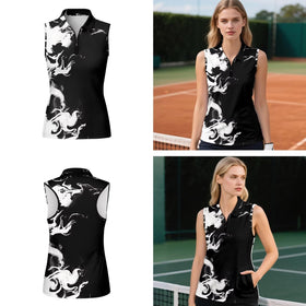 GETELINSENG golf shirt with short sleeves and front zip for easy wear.